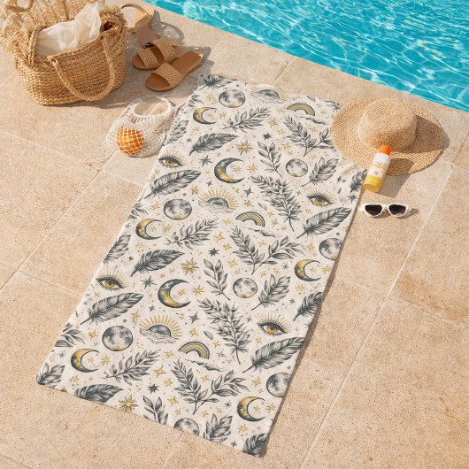 Mystical Celestial Moon Stars Pattern Custom Name Strandlaken