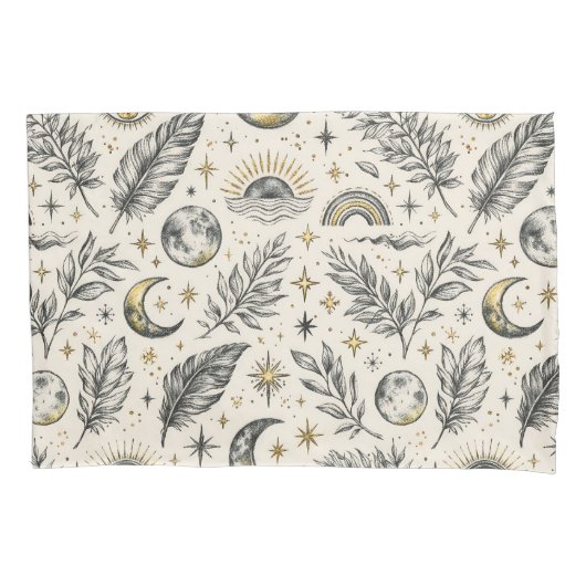 Mystical Celestial Moon Stars Pattern Kussensloop (Voorkant)