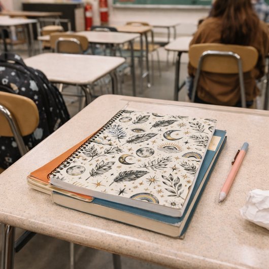 Mystical Celestial Moon Stars Pattern Notitieboek