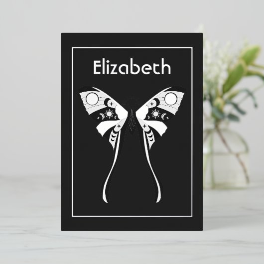 Mystical Celestial Silver Moth Folie Invitation Folie Uitnodiging (Staand Voorkant)