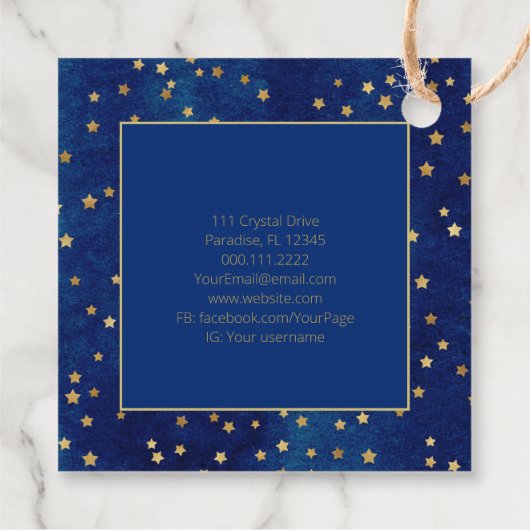 Mystical Celestial Stars Moon Phase Navy Blue Bedankjes Labels (Achterkant)