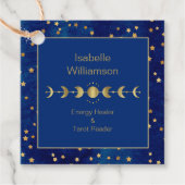 Mystical Celestial Stars Moon Phase Navy Blue Bedankjes Labels (Voorkant)