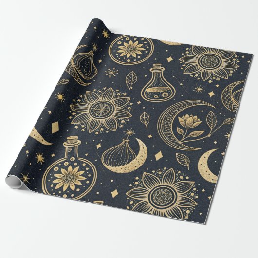 Mystical Celestial Witchcraft - Gold Botanical (2) Cadeaupapier (Uitgerold)