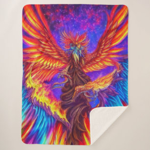 Mystical Colorful Phoenix Sherpa Blanket Deken