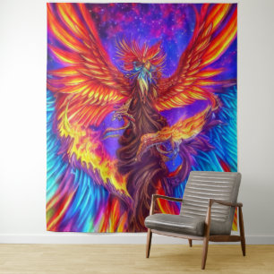 Mystical Colorful Phoenix Tapestry Wandkleed