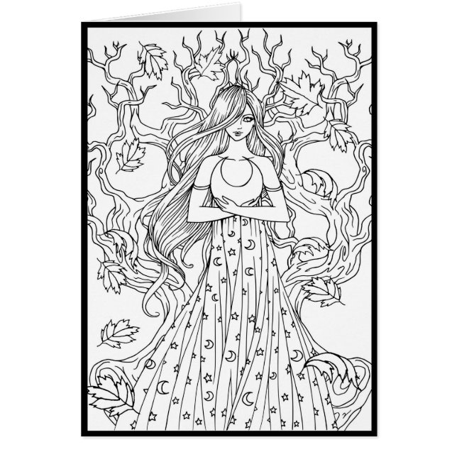 Mystical Crescent Moon Fairy Fantasy Coloring Kaar (Voorkant)