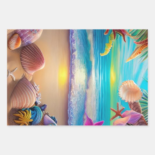 Mystical fantasy strand sunset with tropische flow inpakpapier vel (Voorkant)