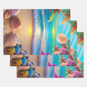 Mystical fantasy strand sunset with tropische flow inpakpapier vel
