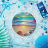 Mystical fantasy strand sunset with tropische flow papieren bordje (Feest)