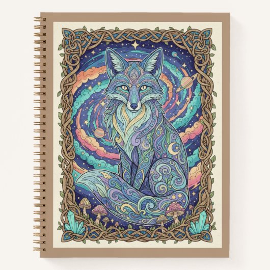 Mystical Fox Cosmic Nebula Zen tangle Journal (Devant)