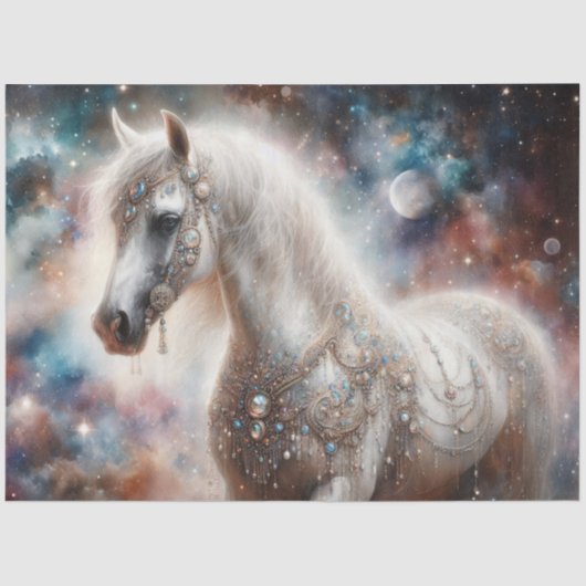 Mystical Galaxy and White Horse Fantasy Decoupage Tissuepapier (Voorkant)