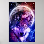 Mystical Galaxy Wolf Face met Full Moon Poster (Voorkant)