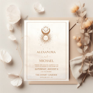 Mystical Gold Celestial Stars Wedding Invitation Kaart