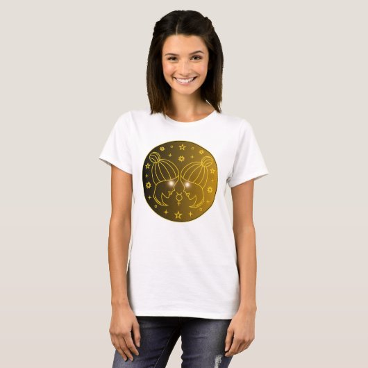 Mystical Golden Zodiac Gemini T-shirt (Voorkant volledig)