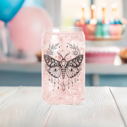 Mystical Gothic Moth Botanical Celestial Line Art Blikvorm Glas (Insitu (Baby Shower))