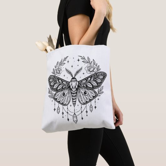 Mystical Gothic Moth Botanical Celestial Line Art  Draagtas (Dichtbij)