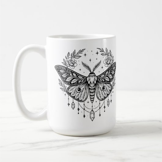 Mystical Gothic Moth Botanical Celestial Line Art  Koffiemok (Links)
