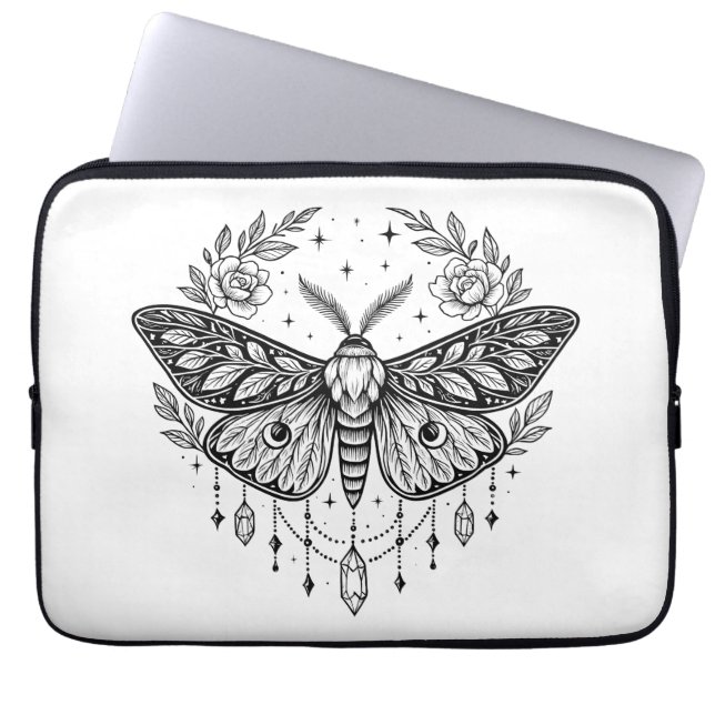 Mystical Gothic Moth Botanical Celestial Line Art Laptop Sleeve (Voorkant)