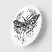 Mystical Gothic Moth Botanical Celestial Line Art Ronde Klok (Hoek)