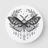 Mystical Gothic Moth Botanical Celestial Line Art Ronde Klok (Voorkant)