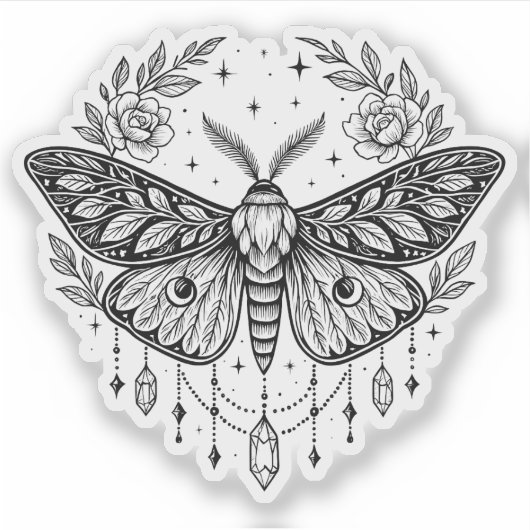 Mystical Gothic Moth Botanical Celestial Line Art  Sticker (Voorkant)