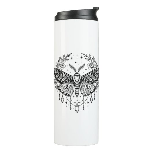 Mystical Gothic Moth Botanical Celestial Line Art Thermosbeker (Gedraaid links)
