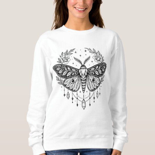 Mystical Gothic Moth Botanical Celestial Line Art  Trui (Voorkant)
