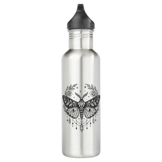 Mystical Gothic Moth Botanical Celestial Line Art Waterfles (Rechts)