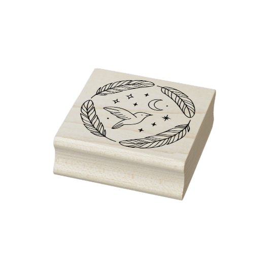 Mystical Hummingbird Line Art in Celestial Circle Rubberstempel (Stempel)