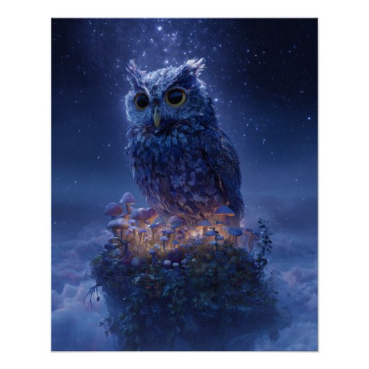 Mystical Ice Owl on Floating Island Fantasy Art Perfect Poster (Voorkant)