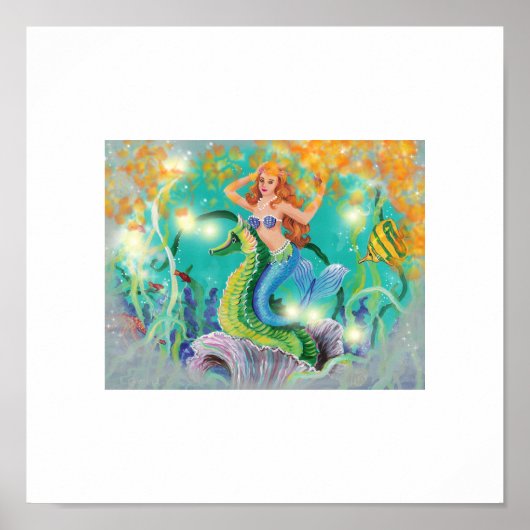 Mystical Mermaid on Seahorse Art print (Voorkant)