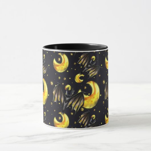 Mystical Moon and Bat Pattern Mug Mok (Midden)