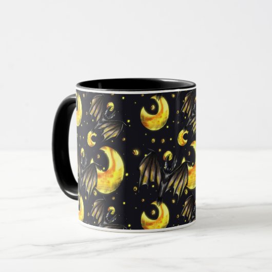 Mystical Moon and Bat Pattern Mug Mok (Voorkant links)
