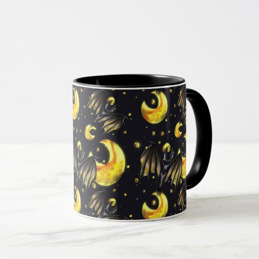 Mystical Moon and Bat Pattern Mug Mok (Voorkant rechts)