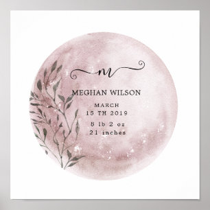 mystical moon blush roze Baby Birth Poster