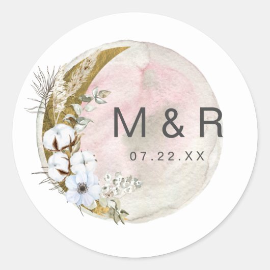 mystical moon bohemian roze Monogram Sticker (Voorkant)
