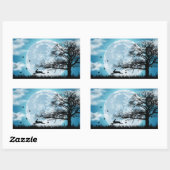 Mystical Moon met Rabbit Silhouette Rechthoekige Sticker (Vel)