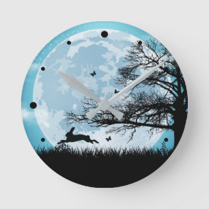 Mystical Moon met Rabbit Silhouette Ronde Klok