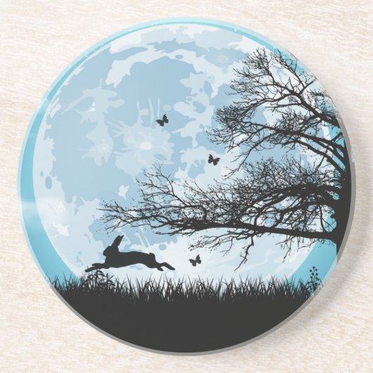 Mystical Moon met Rabbit Silhouette Zandsteen Onderzetter (Voorkant)