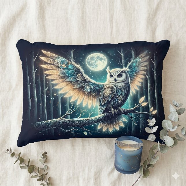 Mystical Moon Owl Celestial Forest Glow Accent Kussen (Mystical Moon Owl Celestial Forest Glow Accent Pillow)