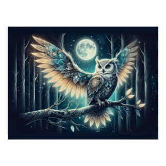 Mystical Moon Owl Celestial Forest Glow Perfect Poster