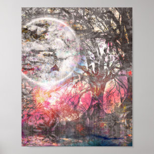 Mystical Moon Tree Fantastisch landschap Poster