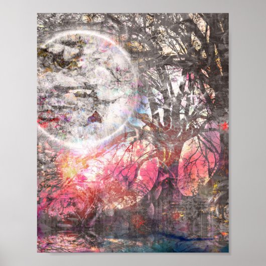 Mystical Moon Tree Fantastisch landschap Poster (Voorkant)