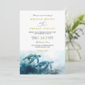 Mystical Moonlight Blue Sea Turtle QR Code Wedding Kaart (Staand voorkant)