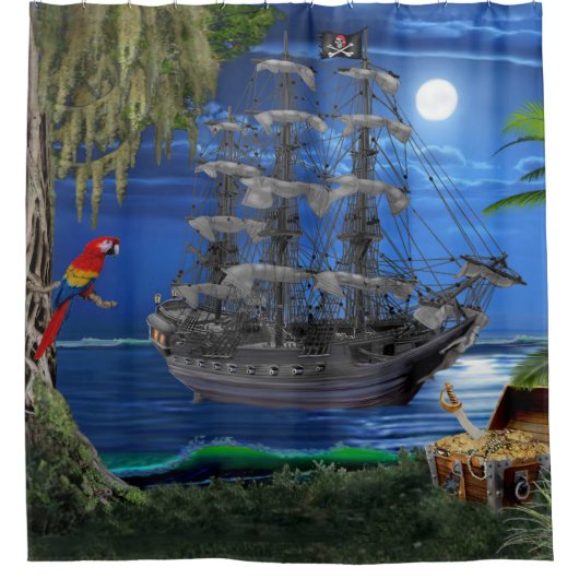Mystical Moonlit Pirate Ship Douchegordijn (Voorkant)