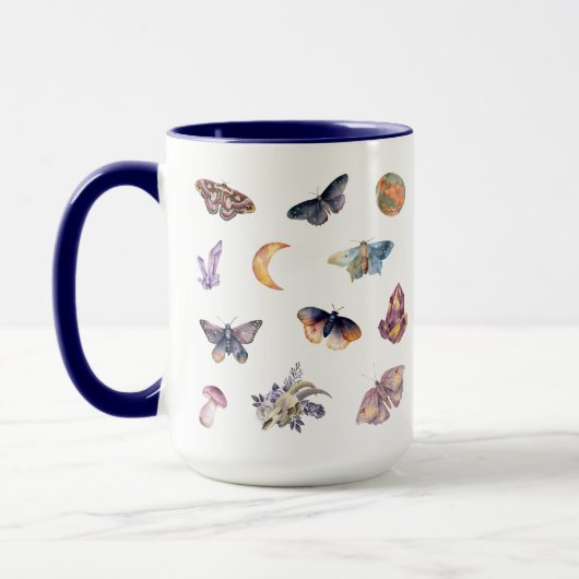Mystical Moth Crystal Motif sorcière Mug café (Gauche)