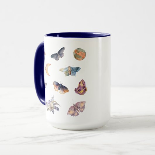 Mystical Moth Crystal Pattern Witch Coffee Mok (Voorkant links)