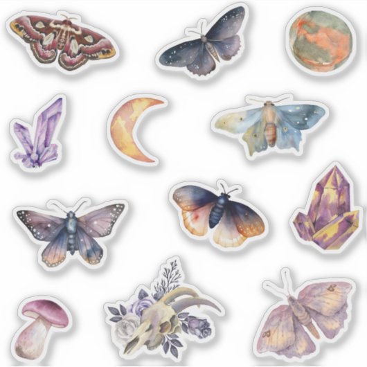 Mystical Moth Crystal Pattern Witch Stickers Set (Voorkant)