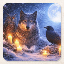 Mystical Owl Wolf Raven Candles Winter Snow