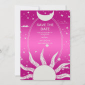 Mystical Pink and Silver Sun Moon Wedding Save The Date (Voorkant)